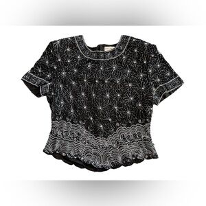 Vintage Papéll Boutique Evening, hand beaded silk top, size XL